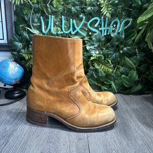 Vintage 70’s Campus Pull On Boots Women 10 3E Leather Riding Cognac Made Korea